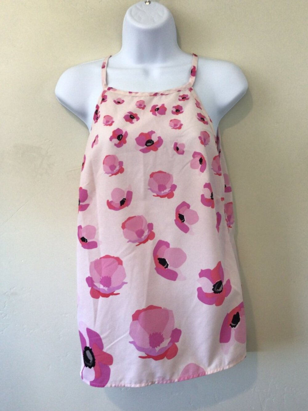 cabi Pink Floral Long Thin Strap Tank Top Blouse Shirt Size S